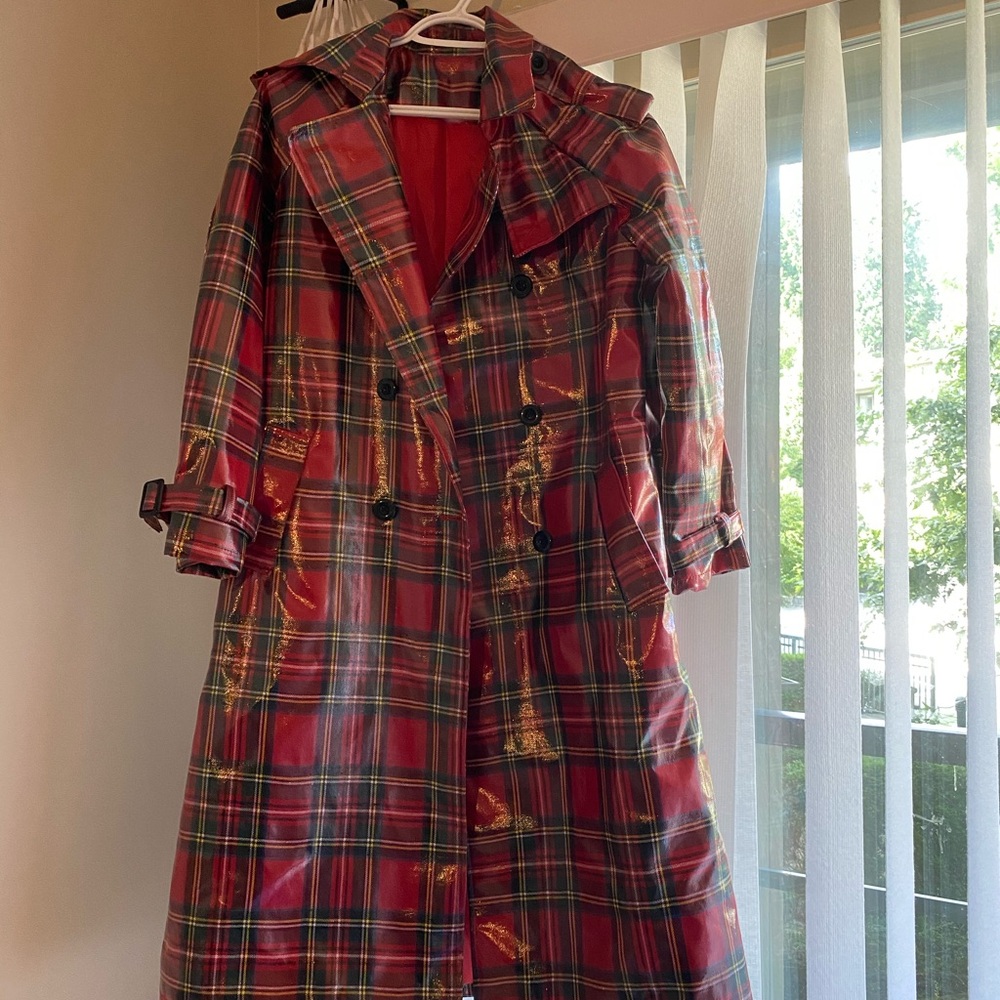 Red Tartan Trench Coat